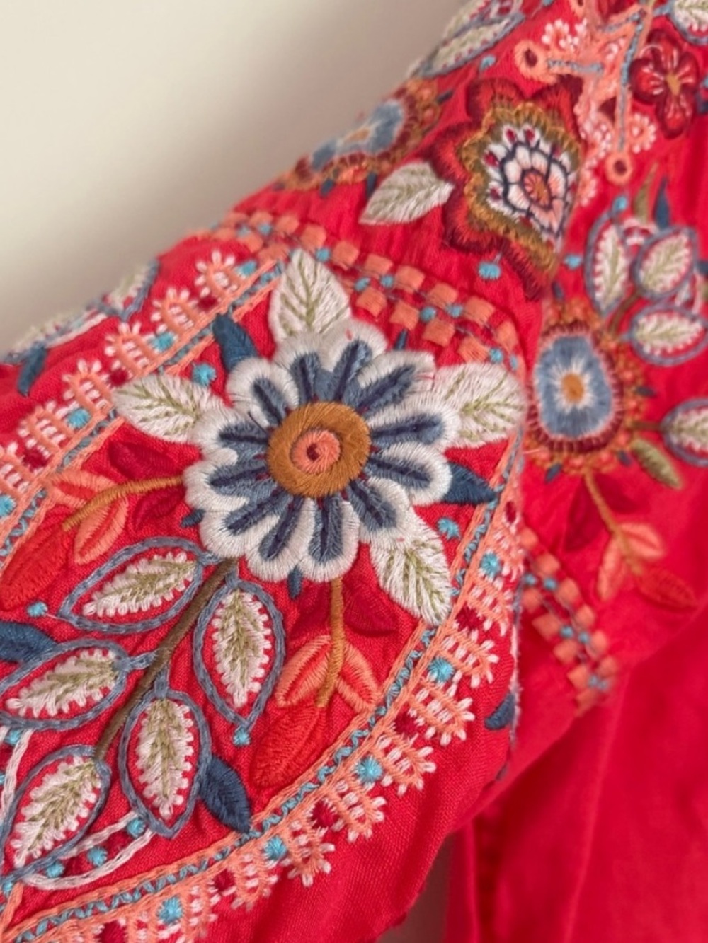 Johnny Was Coral Embroidered Boho Peasant Blouse Top Size S - Picture 5 of 5